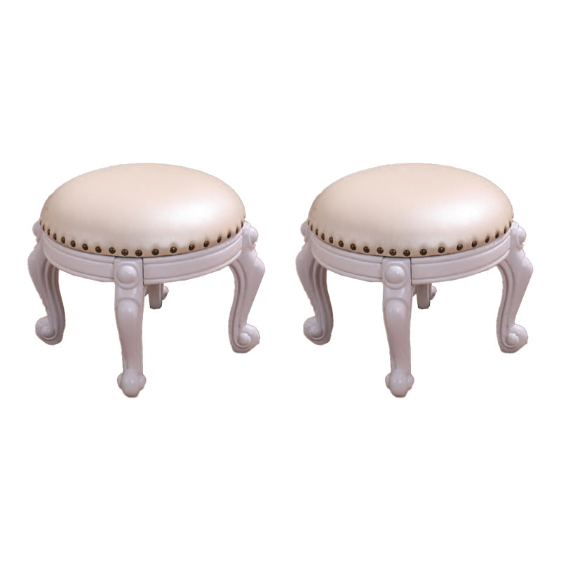 Mid-Century Modern Ottoman Genuine Leather Upholstered Nailhead Trim Round Ottoman White 2 Piece Set Clearhalo 'furn' 'furn_ottomans_poufs' 'Furniture' 'Living Room Furniture' 'Ottomans & Poufs' 'ottomans_poufs' 6592448