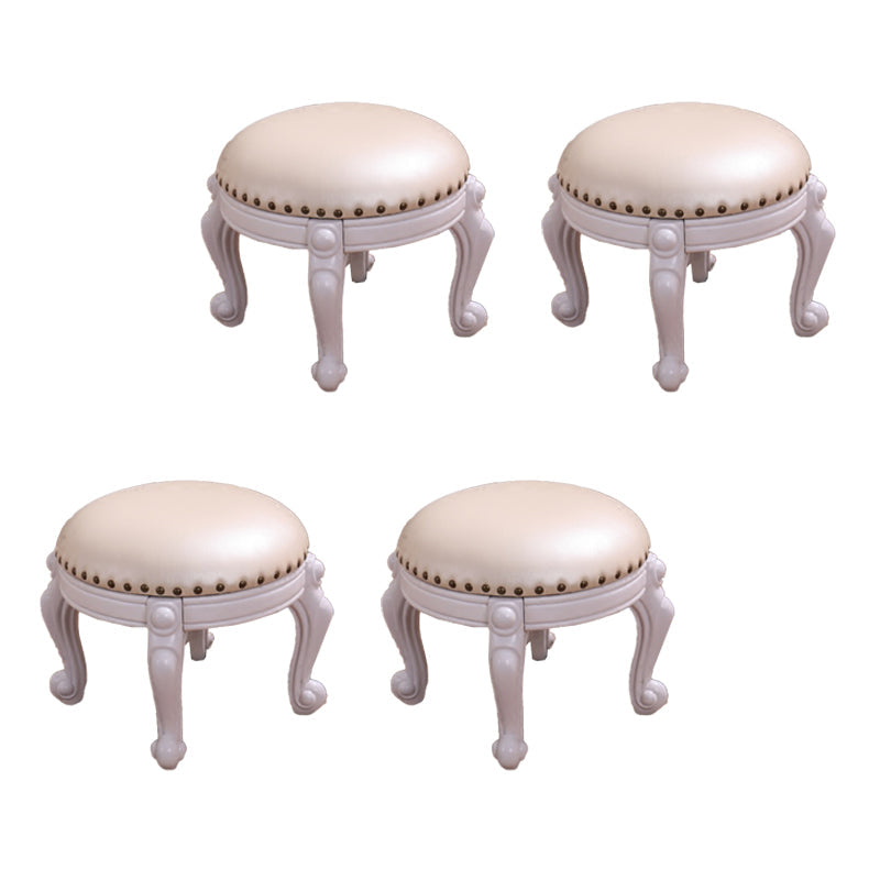 Mid-Century Modern Ottoman Genuine Leather Upholstered Nailhead Trim Round Ottoman White 4 Piece Set Clearhalo 'furn' 'furn_ottomans_poufs' 'Furniture' 'Living Room Furniture' 'Ottomans & Poufs' 'ottomans_poufs' 6592450