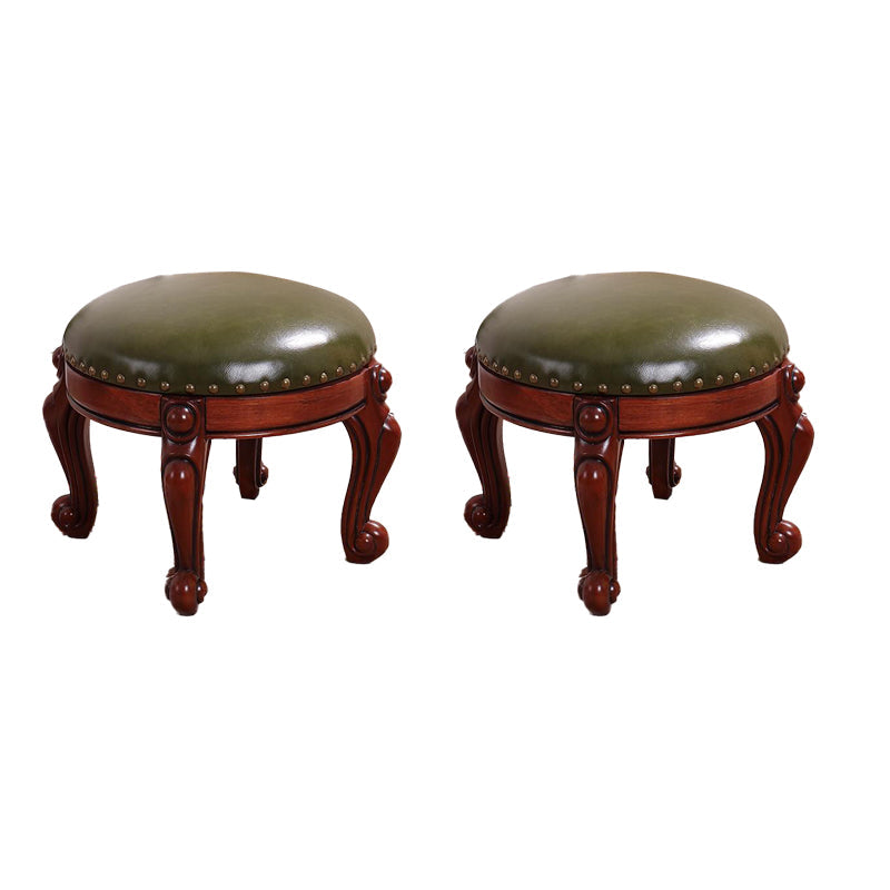 Mid-Century Modern Ottoman Genuine Leather Upholstered Nailhead Trim Round Ottoman Green 2 Piece Set Clearhalo 'furn' 'furn_ottomans_poufs' 'Furniture' 'Living Room Furniture' 'Ottomans & Poufs' 'ottomans_poufs' 6592452