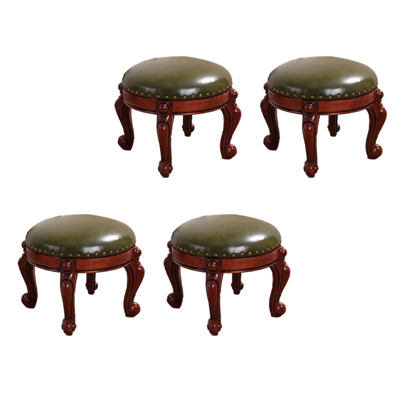 Mid-Century Modern Ottoman Genuine Leather Upholstered Nailhead Trim Round Ottoman Green 4 Piece Set Clearhalo 'furn' 'furn_ottomans_poufs' 'Furniture' 'Living Room Furniture' 'Ottomans & Poufs' 'ottomans_poufs' 6592454