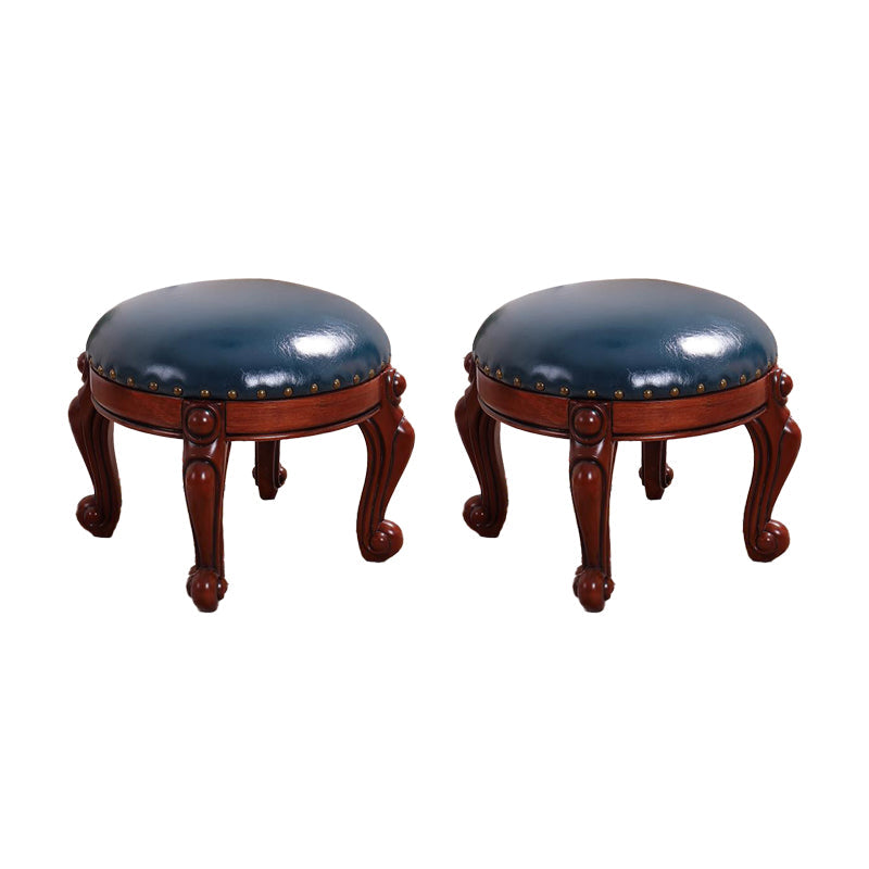 Mid-Century Modern Ottoman Genuine Leather Upholstered Nailhead Trim Round Ottoman Blue 2 Piece Set Clearhalo 'furn' 'furn_ottomans_poufs' 'Furniture' 'Living Room Furniture' 'Ottomans & Poufs' 'ottomans_poufs' 6592455