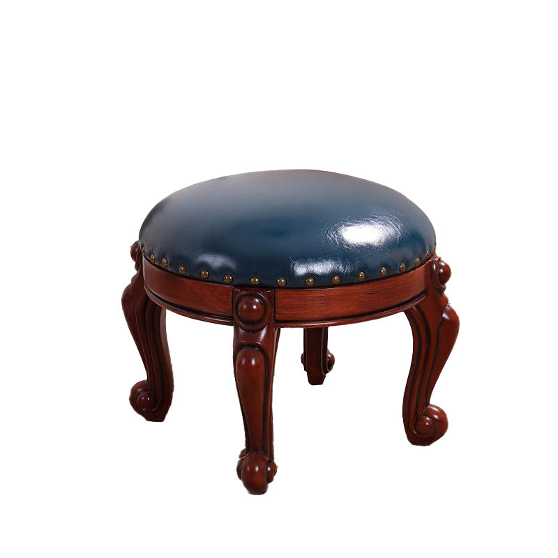 Mid-Century Modern Ottoman Genuine Leather Upholstered Nailhead Trim Round Ottoman Clearhalo 'furn' 'furn_ottomans_poufs' 'Furniture' 'Living Room Furniture' 'Ottomans & Poufs' 'ottomans_poufs' 6592456