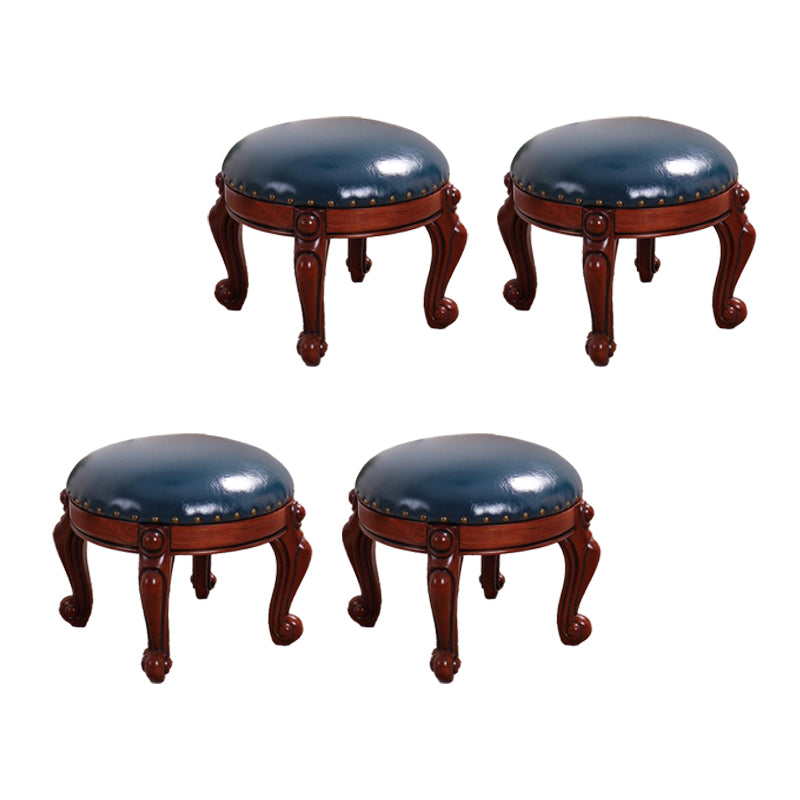 Mid-Century Modern Ottoman Genuine Leather Upholstered Nailhead Trim Round Ottoman Blue 4 Piece Set Clearhalo 'furn' 'furn_ottomans_poufs' 'Furniture' 'Living Room Furniture' 'Ottomans & Poufs' 'ottomans_poufs' 6592458