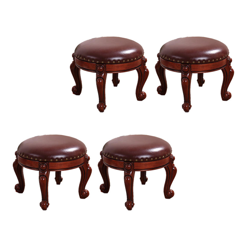 Mid-Century Modern Ottoman Genuine Leather Upholstered Nailhead Trim Round Ottoman Brown 4 Piece Set Clearhalo 'furn' 'furn_ottomans_poufs' 'Furniture' 'Living Room Furniture' 'Ottomans & Poufs' 'ottomans_poufs' 6592461