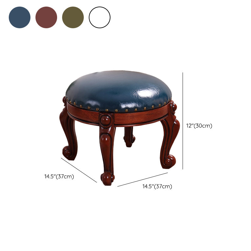 Mid-Century Modern Ottoman Genuine Leather Upholstered Nailhead Trim Round Ottoman Clearhalo 'furn' 'furn_ottomans_poufs' 'Furniture' 'Living Room Furniture' 'Ottomans & Poufs' 'ottomans_poufs' 6592466