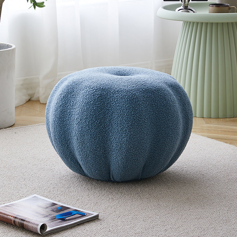 Modern Pouf Ottoman Velvet Upholstered Solid Color Pumpkin Shape Ottoman Blue 1 Piece Clearhalo 'furn' 'furn_ottomans_poufs' 'Furniture' 'Living Room Furniture' 'Ottomans & Poufs' 'ottomans_poufs' 6592503