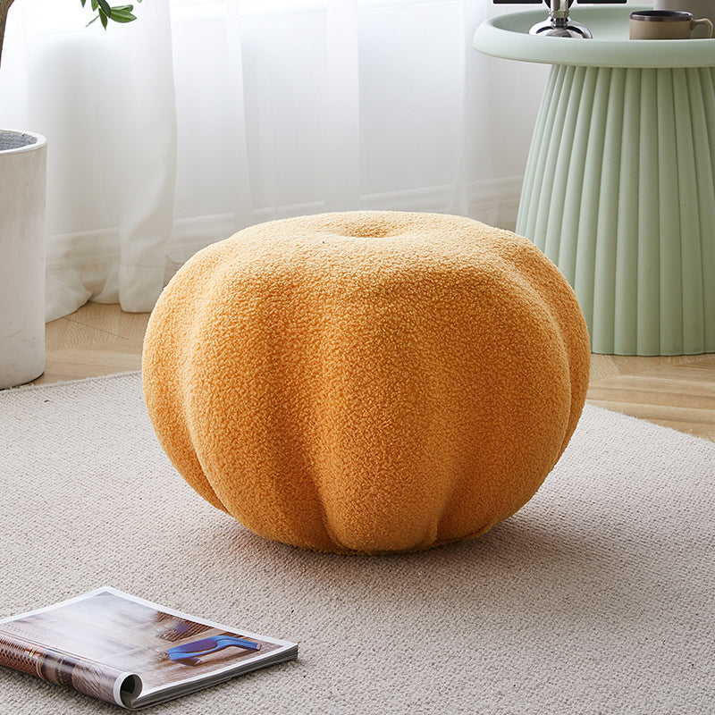 Modern Pouf Ottoman Velvet Upholstered Solid Color Pumpkin Shape Ottoman Yellow 1 Piece Clearhalo 'furn' 'furn_ottomans_poufs' 'Furniture' 'Living Room Furniture' 'Ottomans & Poufs' 'ottomans_poufs' 6592510