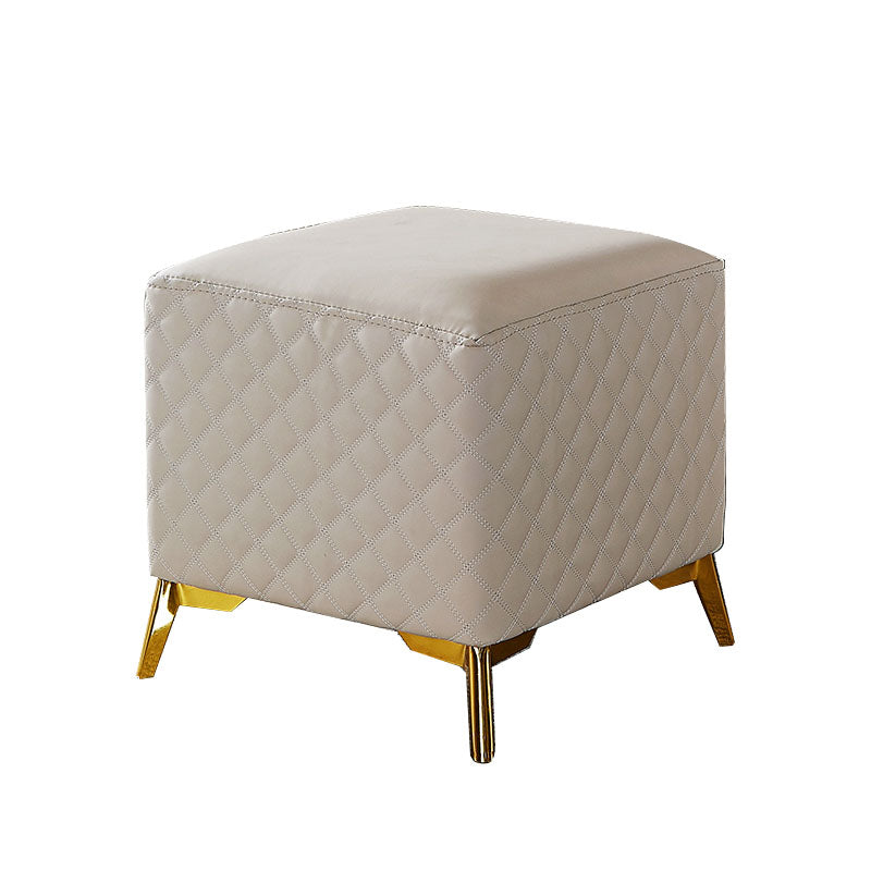 Glam Ottoman Genuine Leather Upholstered Diamond Lattice Square Ottoman with Metal Legs Clearhalo 'furn' 'furn_ottomans_poufs' 'Furniture' 'Living Room Furniture' 'Ottomans & Poufs' 'ottomans_poufs' 6592533