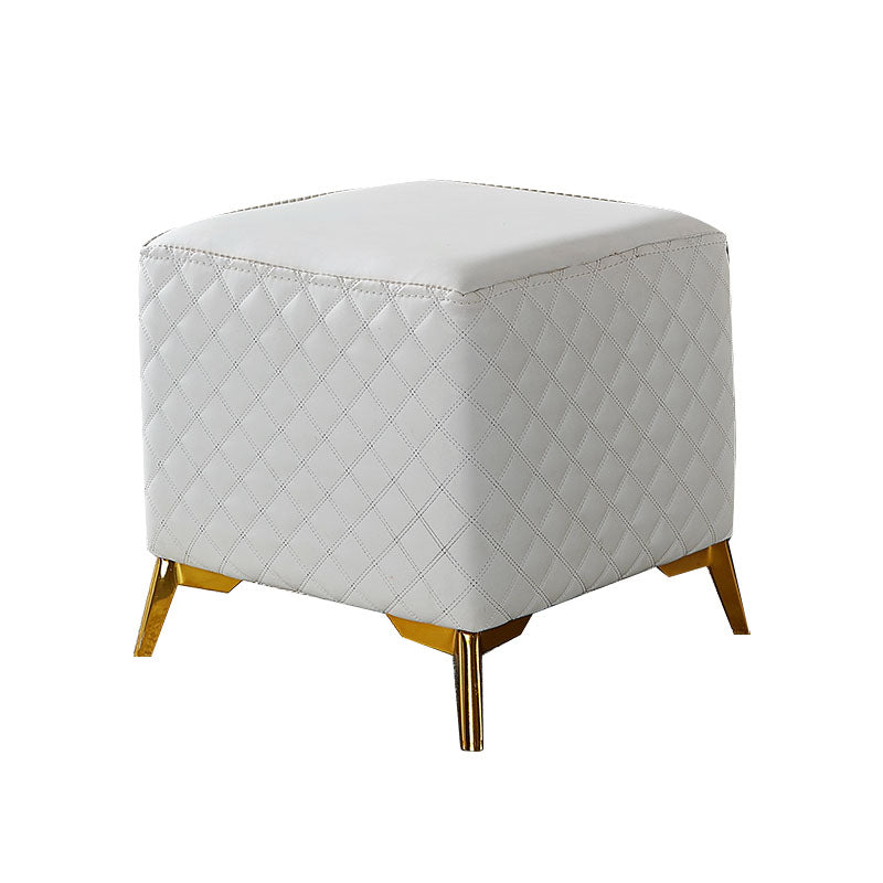 Glam Ottoman Genuine Leather Upholstered Diamond Lattice Square Ottoman with Metal Legs Clearhalo 'furn' 'furn_ottomans_poufs' 'Furniture' 'Living Room Furniture' 'Ottomans & Poufs' 'ottomans_poufs' 6592545