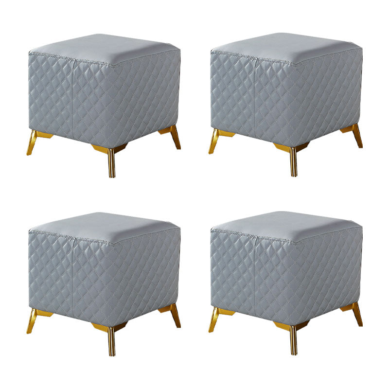 Glam Ottoman Genuine Leather Upholstered Diamond Lattice Square Ottoman with Metal Legs Dark Gray 4 Piece Set Clearhalo 'furn' 'furn_ottomans_poufs' 'Furniture' 'Living Room Furniture' 'Ottomans & Poufs' 'ottomans_poufs' 6592552