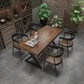 Industrial Rectangle Dining Table Pine Solid Wood Top Dining Table with Double Pedestal