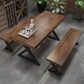 Industrial Rectangle Dining Table Pine Solid Wood Top Dining Table with Double Pedestal
