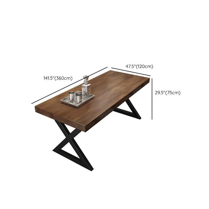 Industrial Rectangle Dining Table Pine Solid Wood Top Dining Table with Double Pedestal