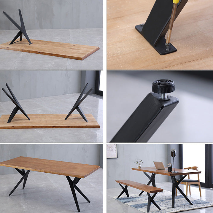 Industrial Rectangle Dining Table Wooden Table with Metal Legs for Home Use Clearhalo 'Dining Tables & Seating' 'Dining Tables' 'dining_table' 'furn' 'furn_dining_table' 'Furniture' 'Kitchen & Dining Furniture' 6592676
