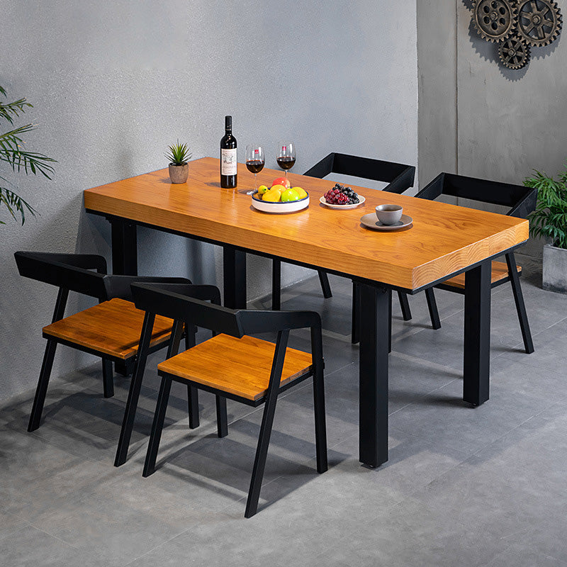 Rectangle Solid Wood Top Dining Table Industrial Iron Legs Dining Table 63"L x 27.6"W x 29.5"H Without Chairs Clearhalo 'Dining Tables & Seating' 'Dining Tables' 'dining_table' 'furn' 'furn_dining_table' 'Furniture' 'Kitchen & Dining Furniture' 6592686