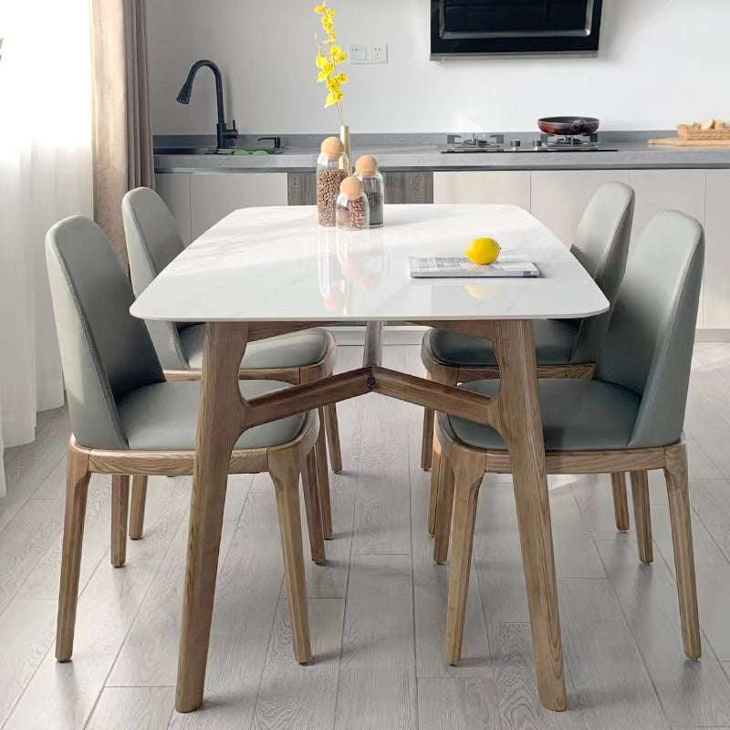 Mid-Century Dining Table with Brown Wood Frame Stone Top Dinette Table 55.1"L x 31.5"W x 29.5"H Without Chairs Clearhalo 'Dining Tables & Seating' 'Dining Tables' 'dining_table' 'furn' 'furn_dining_table' 'Furniture' 'Kitchen & Dining Furniture' 6592769