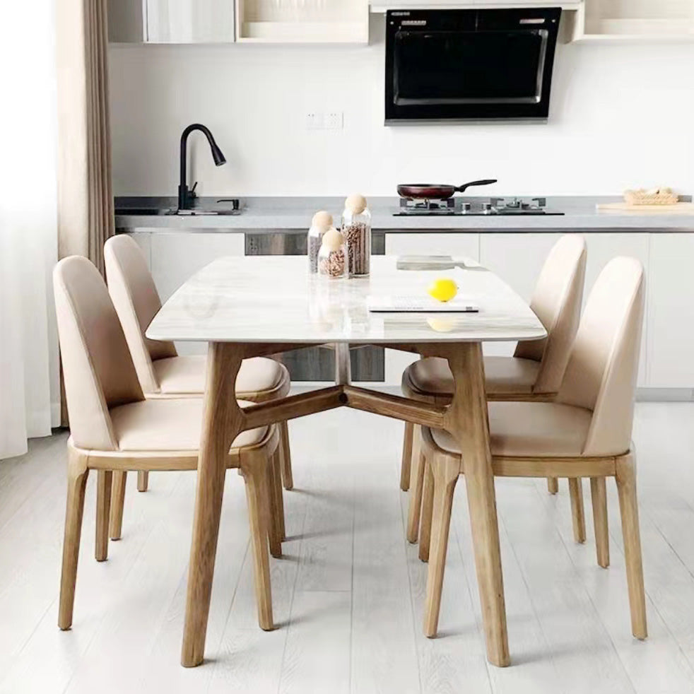 Mid-Century Dining Table with Brown Wood Frame Stone Top Dinette Table 59.1"L x 31.5"W x 29.5"H Without Chairs Clearhalo 'Dining Tables & Seating' 'Dining Tables' 'dining_table' 'furn' 'furn_dining_table' 'Furniture' 'Kitchen & Dining Furniture' 6592772