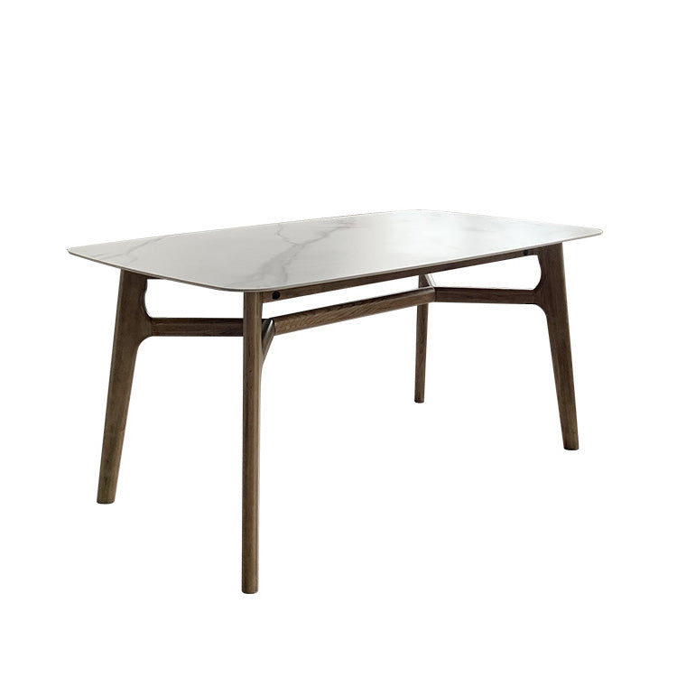 Mid-Century Dining Table with Brown Wood Frame Stone Top Dinette Table Without Chairs Clearhalo 'Dining Tables & Seating' 'Dining Tables' 'dining_table' 'furn' 'furn_dining_table' 'Furniture' 'Kitchen & Dining Furniture' 6592773