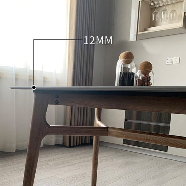Mid-Century Dining Table with Brown Wood Frame Stone Top Dinette Table Clearhalo 'Dining Tables & Seating' 'Dining Tables' 'dining_table' 'furn' 'furn_dining_table' 'Furniture' 'Kitchen & Dining Furniture' 6592775