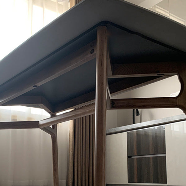 Mid-Century Dining Table with Brown Wood Frame Stone Top Dinette Table Clearhalo 'Dining Tables & Seating' 'Dining Tables' 'dining_table' 'furn' 'furn_dining_table' 'Furniture' 'Kitchen & Dining Furniture' 6592776