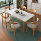 Rectangle Stone Dining Table Rubberwood Solid Wood Legs Dining Table