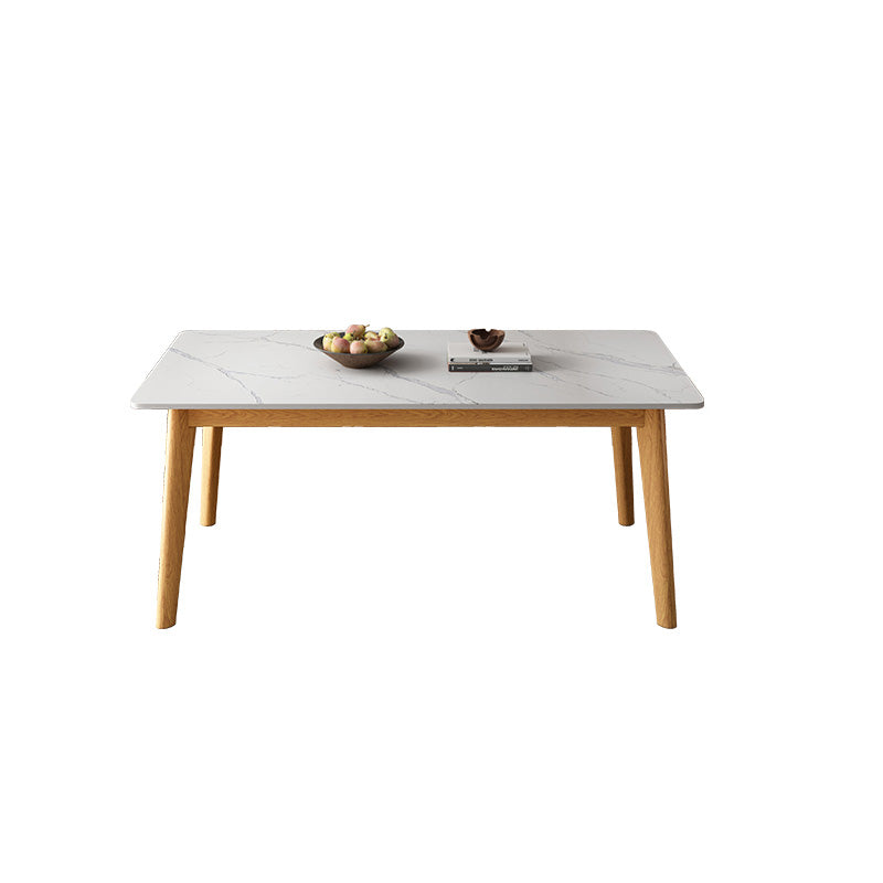 Rectangle Stone Dining Table Rubberwood Solid Wood Legs Dining Table