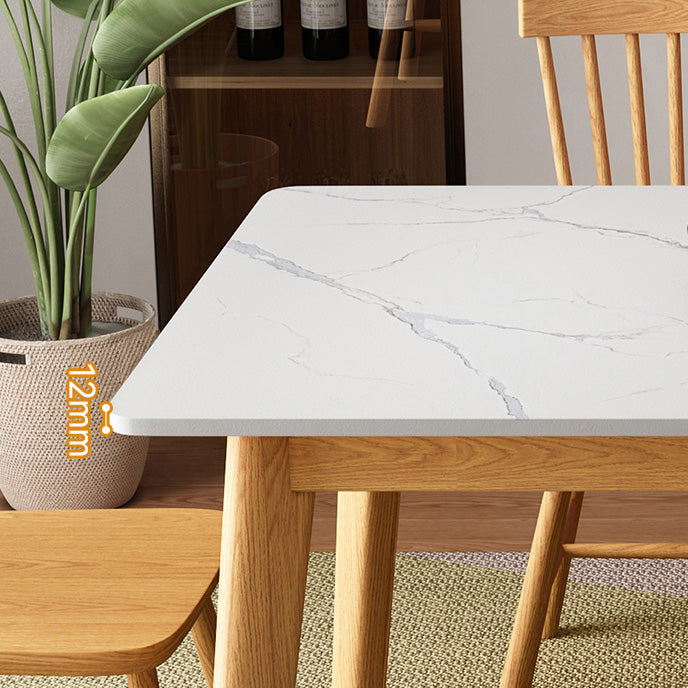 Rectangle Stone Dining Table Rubberwood Solid Wood Legs Dining Table