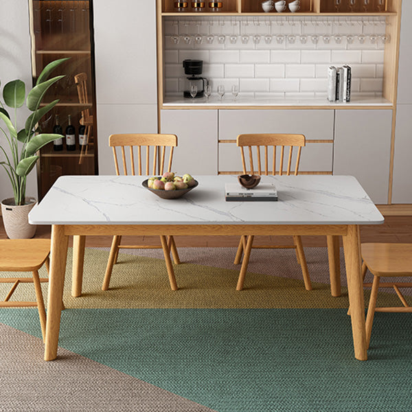 Rectangle Stone Dining Table Rubberwood Solid Wood Legs Dining Table