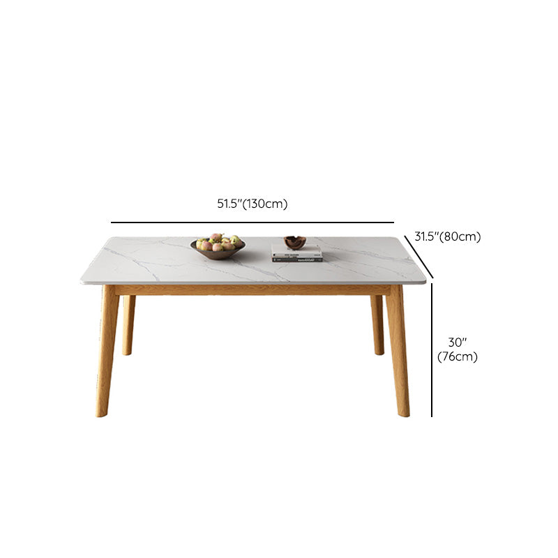 Rectangle Stone Dining Table Rubberwood Solid Wood Legs Dining Table