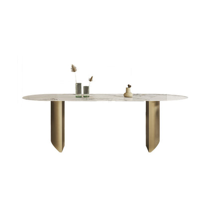 Luxury Oval Dining Table Stainless Steel Double Pedestal Dining Table