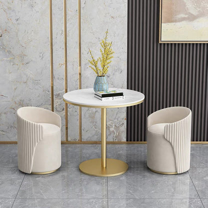 White Faux Marble Dining Table Traditional Luxury Round Table for Home White-Gold 23.6"L x 23.6"W x 29.5"H Without Chairs Clearhalo 'Dining Tables & Seating' 'Dining Tables' 'dining_table' 'furn' 'furn_dining_table' 'Furniture' 'Kitchen & Dining Furniture' 6592901