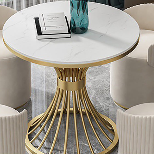 White Faux Marble Dining Table Traditional Luxury Round Table for Home Clearhalo 'Dining Tables & Seating' 'Dining Tables' 'dining_table' 'furn' 'furn_dining_table' 'Furniture' 'Kitchen & Dining Furniture' 6592905