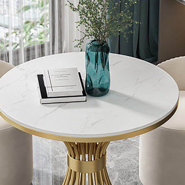 White Faux Marble Dining Table Traditional Luxury Round Table for Home Clearhalo 'Dining Tables & Seating' 'Dining Tables' 'dining_table' 'furn' 'furn_dining_table' 'Furniture' 'Kitchen & Dining Furniture' 6592906