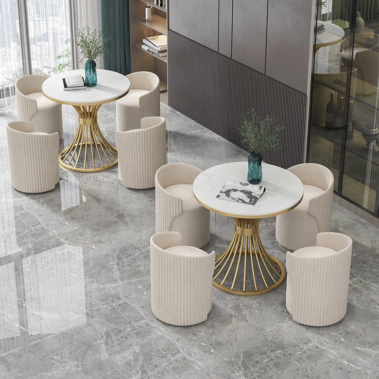 White Faux Marble Dining Table Traditional Luxury Round Table for Home Clearhalo 'Dining Tables & Seating' 'Dining Tables' 'dining_table' 'furn' 'furn_dining_table' 'Furniture' 'Kitchen & Dining Furniture' 6592908