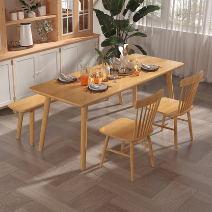 Mesa de comedor rectangular de madera maciza de pino con patas con acabado natural