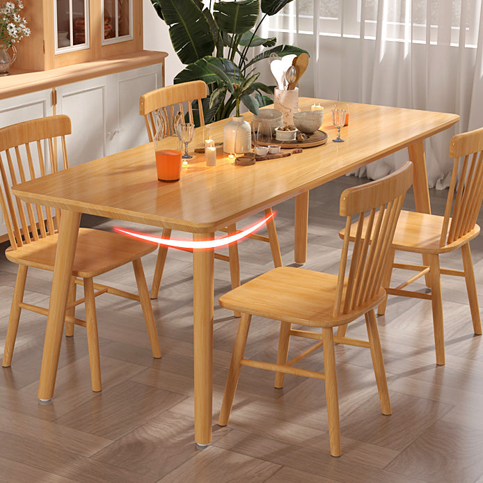 Mesa de comedor rectangular de madera maciza de pino con patas con acabado natural