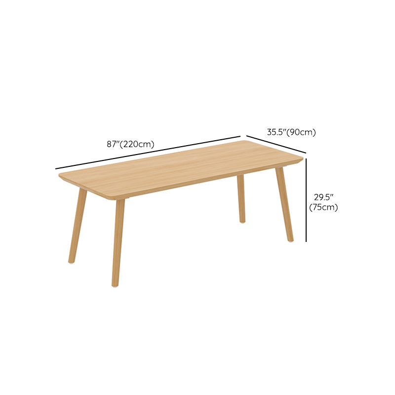 Mesa de comedor rectangular de madera maciza de pino con patas con acabado natural