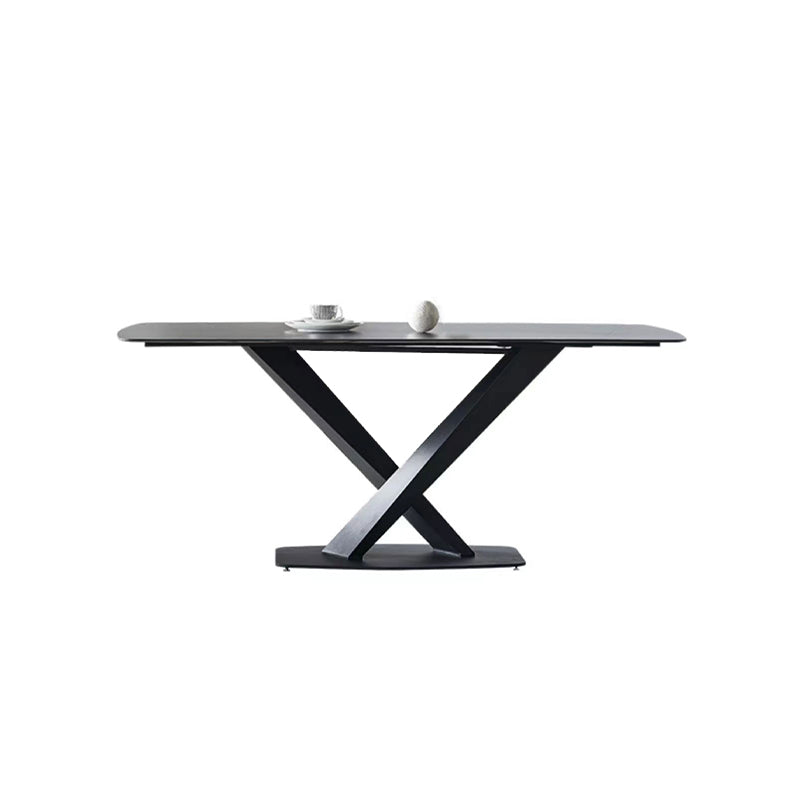 Contemporary Black Stone Dining Set 1/4/7 Pieces Rectangle Dining Table Set Clearhalo 'Dining Room Sets' 'Dining Tables & Seating' 'dining_room_set' 'furn' 'furn_dining_room_set' 'Furniture' 'Kitchen & Dining Furniture' 6592954