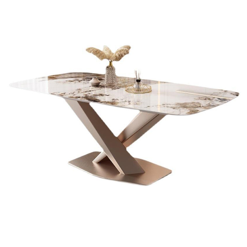 Glam Style Rectangle Table Set 1/2/5/7 Pieces Dining Set with Metal Legs for Home Use White 71"L x 31"W Clearhalo 'Dining Room Sets' 'Dining Tables & Seating' 'dining_room_set' 'furn' 'furn_dining_room_set' 'Furniture' 'Kitchen & Dining Furniture' 6593003