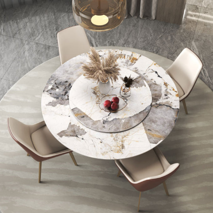 Round Dining Set 1/3/4/5/7 Pcs Stone Dining Table and Upholstered Chairs 5 Pieces: Table, 4 Chairs Clearhalo 'Dining Room Sets' 'Dining Tables & Seating' 'dining_room_set' 'furn' 'furn_dining_room_set' 'Furniture' 'Kitchen & Dining Furniture' 6593087