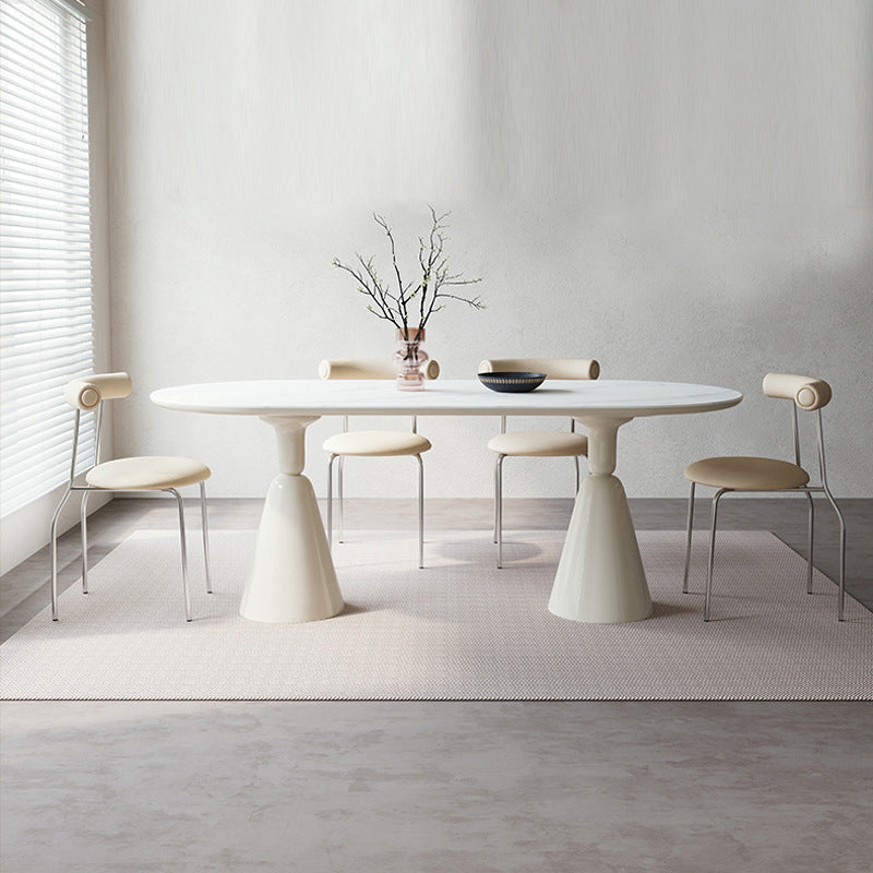 Modern Style Oval Table Set 1/4/5/7 Pieces Dining Set with Metal Legs