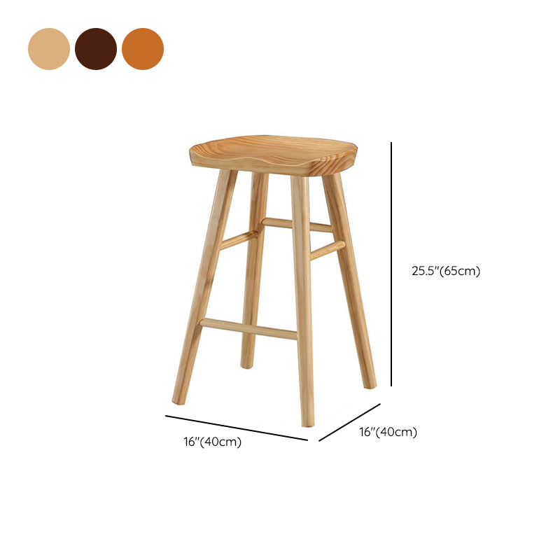 Contemporary Backless Bar Stools Solid Wood Dining Stool with Footrest