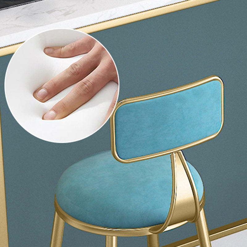 Glam Armless Backrest Counter Stool Iron Bar Stool with Cushion and Pedal for Balcony