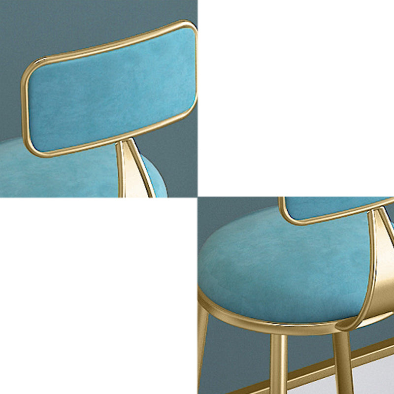 Glam Armless Backrest Counter Stool Iron Bar Stool with Cushion and Pedal for Balcony