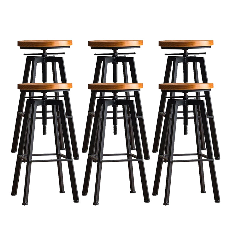 Industrial Elevatable Backless Counter Stool Iron Bar Stool with Pedal for Bar Black 6 Piece Set Clearhalo 'Bar Furniture' 'Bar Stools' 'bar_stools' 'furn' 'furn_bar_stools' 'Furniture' 'Kitchen & Dining Furniture' 6594287