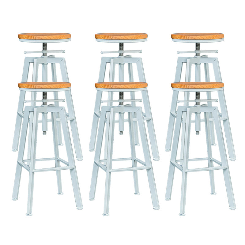 Industrial Elevatable Backless Counter Stool Iron Bar Stool with Pedal for Bar White 6 Piece Set Clearhalo 'Bar Furniture' 'Bar Stools' 'bar_stools' 'furn' 'furn_bar_stools' 'Furniture' 'Kitchen & Dining Furniture' 6594302