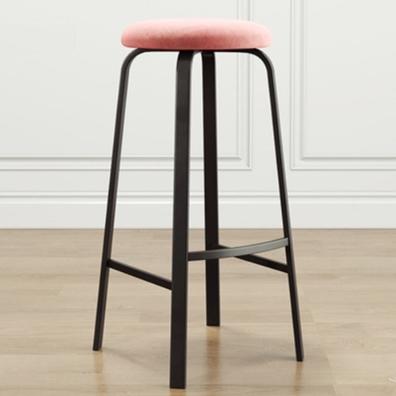 Modern Stackable Armless Counter Stool Iron Bar Stool with Cushion and Pedal for Cafe Pink 1 Piece Clearhalo 'Bar Furniture' 'Bar Stools' 'bar_stools' 'furn' 'furn_bar_stools' 'Furniture' 'Kitchen & Dining Furniture' 6594367