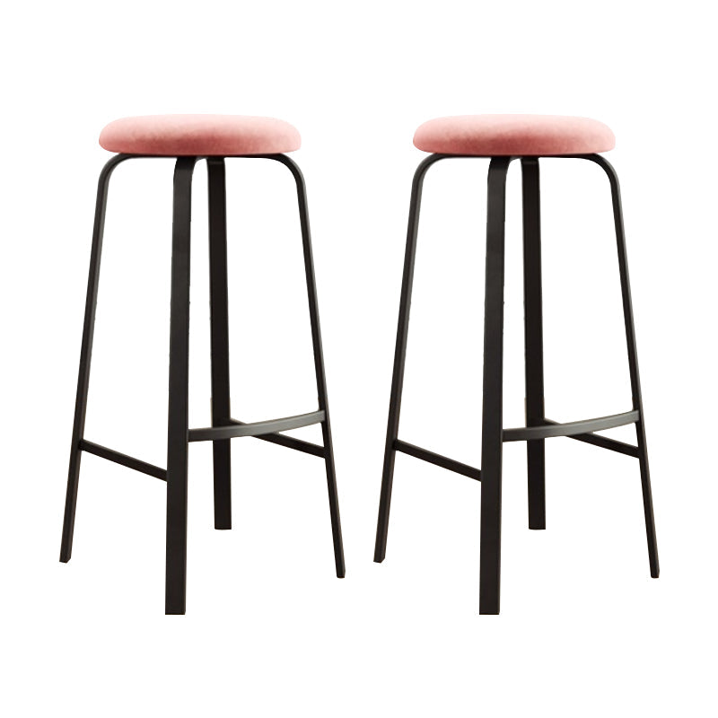 Modern Stackable Armless Counter Stool Iron Bar Stool with Cushion and Pedal for Cafe Pink 2 Piece Set Clearhalo 'Bar Furniture' 'Bar Stools' 'bar_stools' 'furn' 'furn_bar_stools' 'Furniture' 'Kitchen & Dining Furniture' 6594368