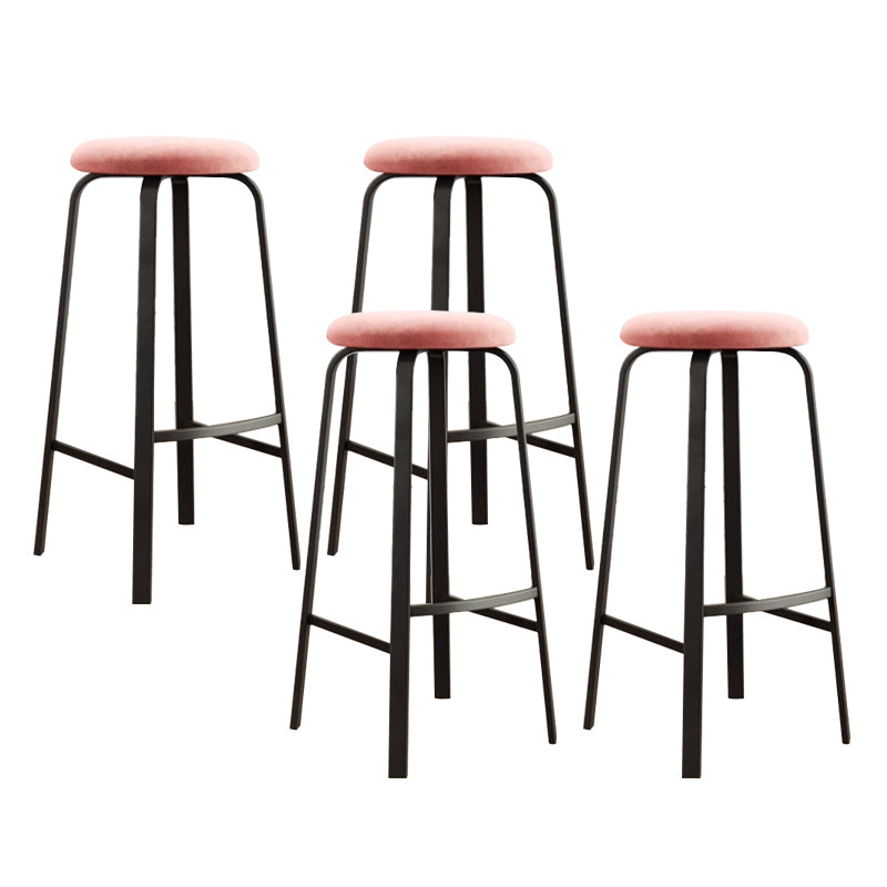 Modern Stackable Armless Counter Stool Iron Bar Stool with Cushion and Pedal for Cafe Pink 4 Piece Set Clearhalo 'Bar Furniture' 'Bar Stools' 'bar_stools' 'furn' 'furn_bar_stools' 'Furniture' 'Kitchen & Dining Furniture' 6594369