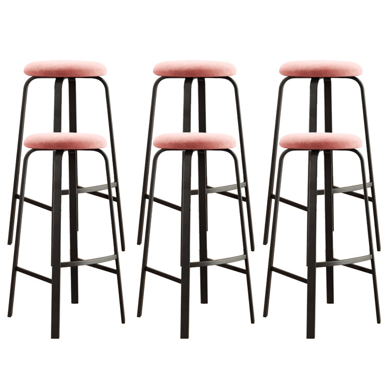 Modern Stackable Armless Counter Stool Iron Bar Stool with Cushion and Pedal for Cafe Pink 6 Piece Set Clearhalo 'Bar Furniture' 'Bar Stools' 'bar_stools' 'furn' 'furn_bar_stools' 'Furniture' 'Kitchen & Dining Furniture' 6594370